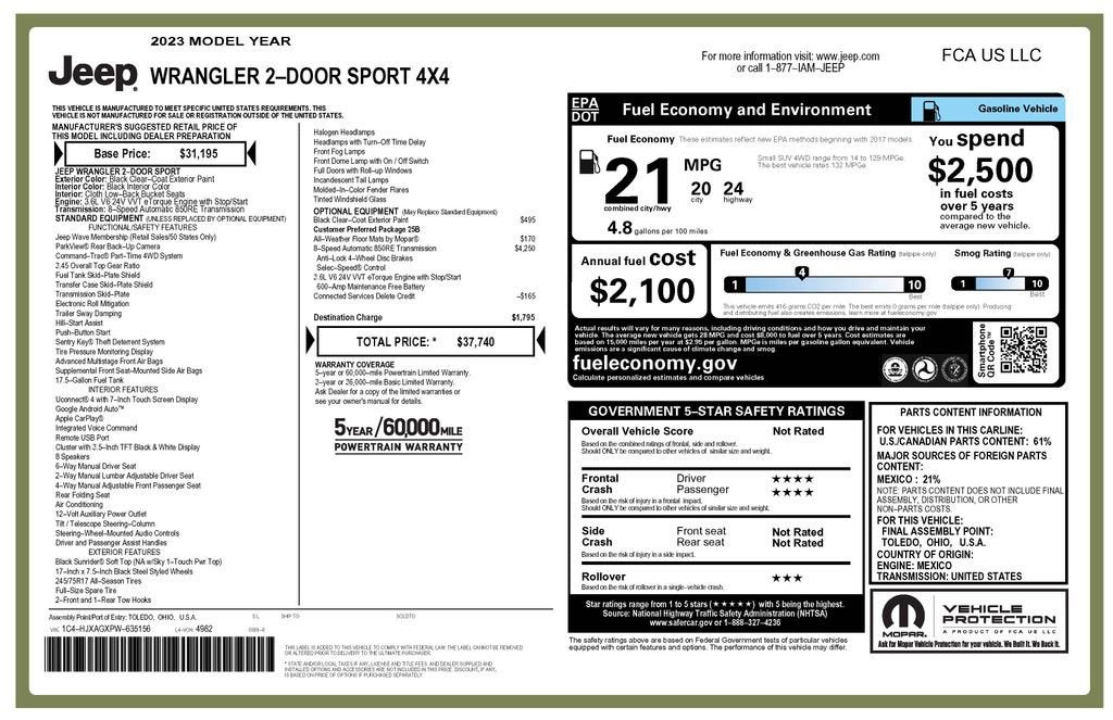 2023 Jeep Wrangler 2-Door Sport 4x4
