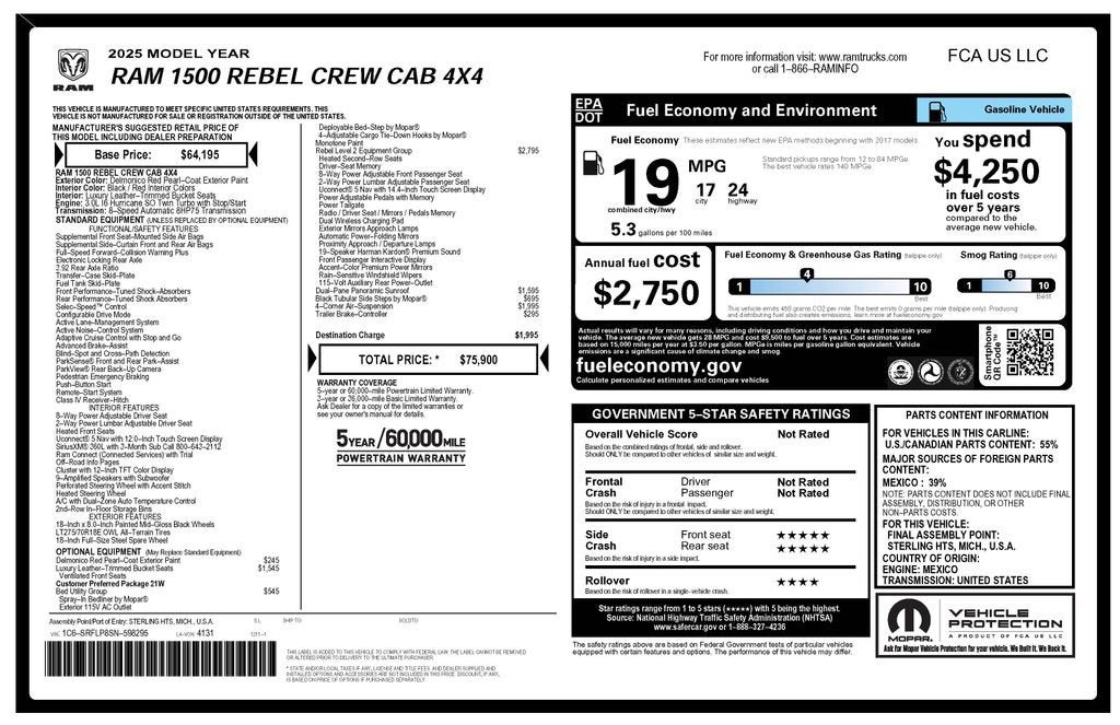 2025 RAM 1500 Rebel Crew Cab 4x4 5'7" Box