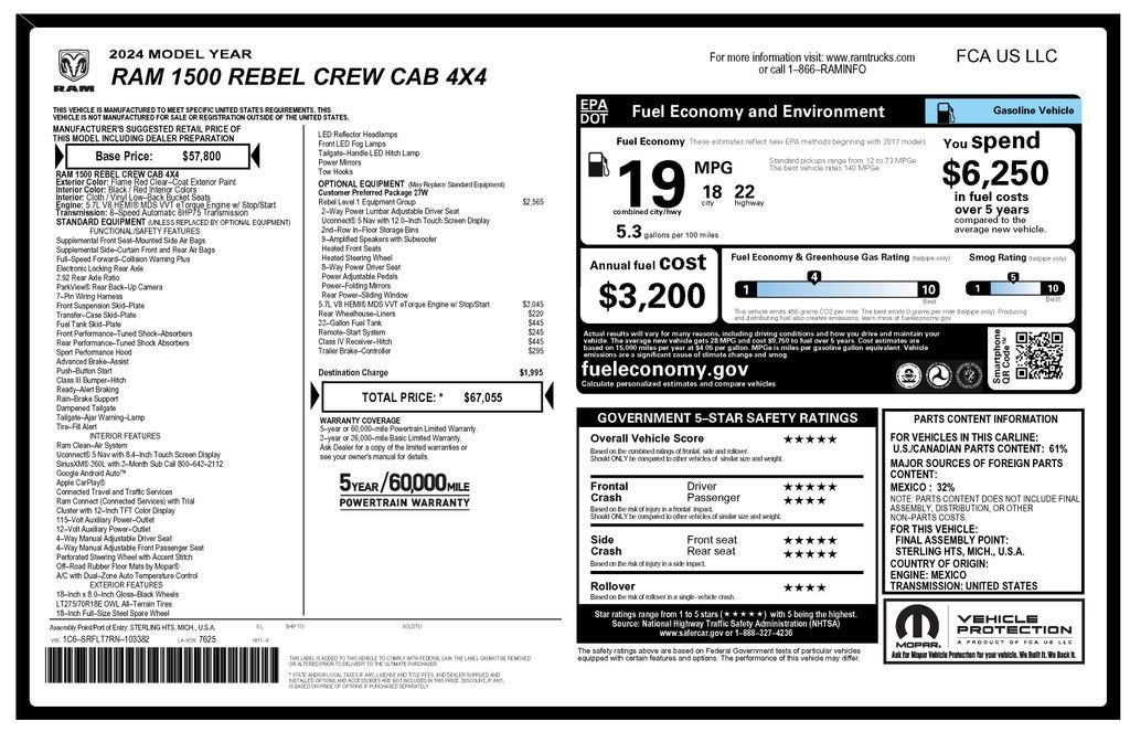 2024 RAM 1500 Rebel Crew Cab 4x4 5'7" Box