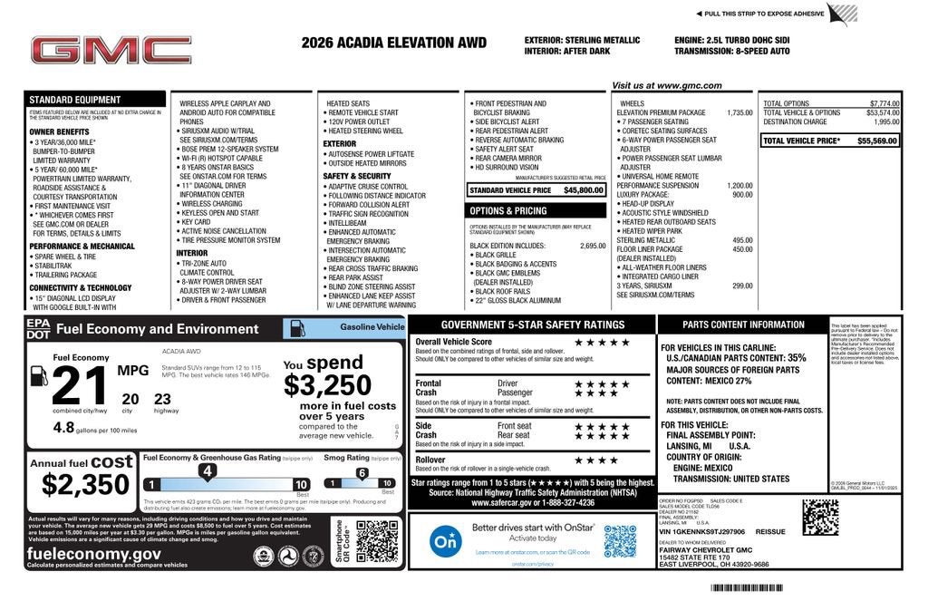 2026 GMC Acadia Elevation