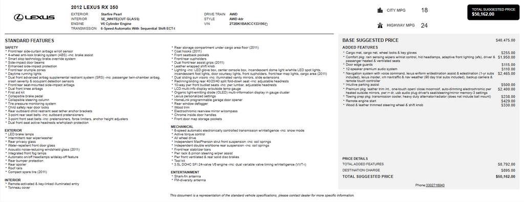 2012 Lexus RX 350 AWD 4dr