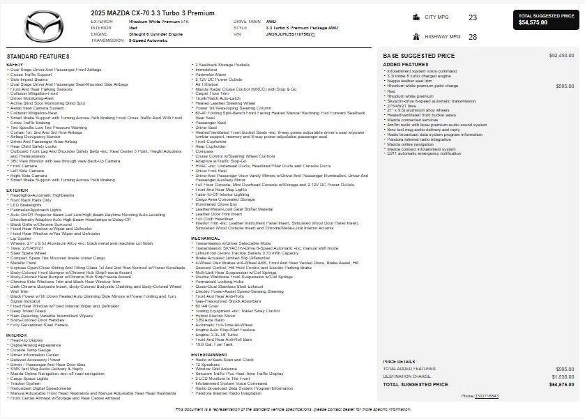 2025 Mazda Mazda CX-70 3.3 Turbo S Premium