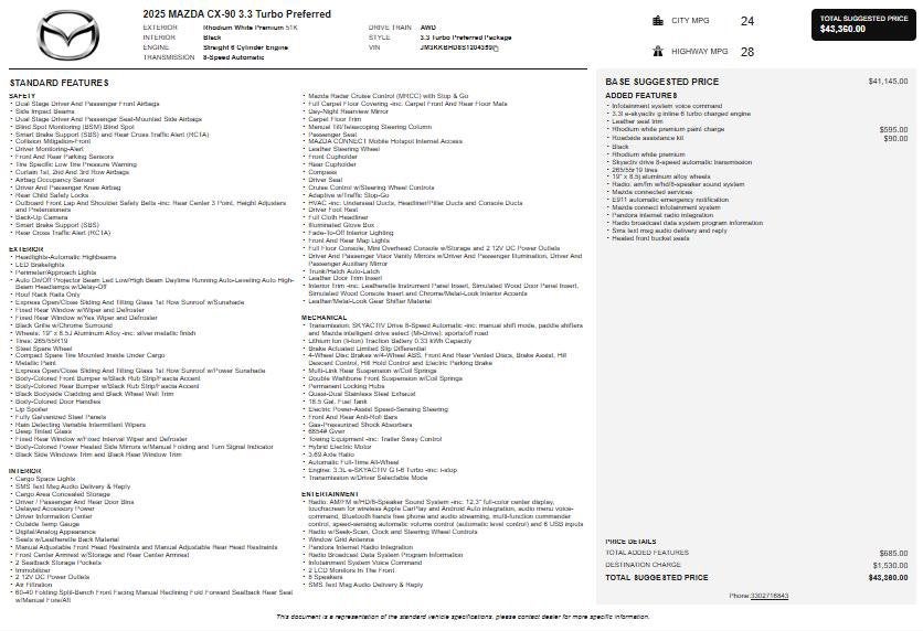 2025 Mazda Mazda CX-90 3.3 Turbo Preferred Package