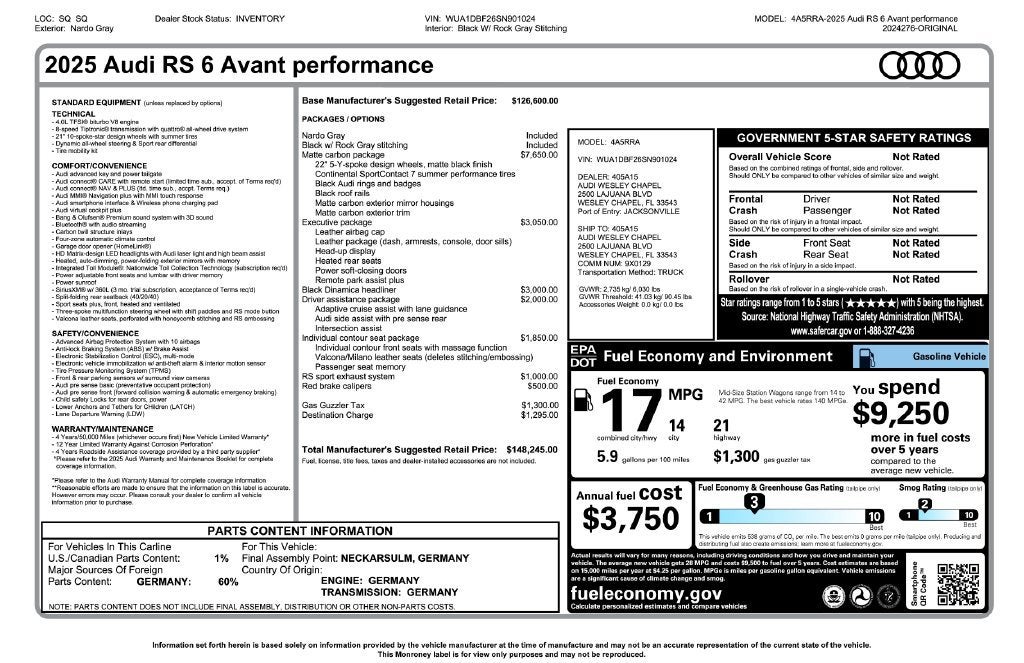 2025 Audi RS 6 Avant performance quattro tiptronic