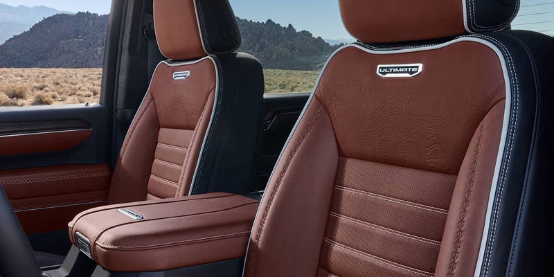 Close-up of premium seating and interior materials in 2026 GMC Sierra HD